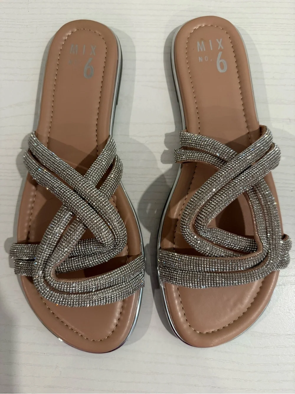 Mix No. 6 Silver Crystal Braided Slide Sandals